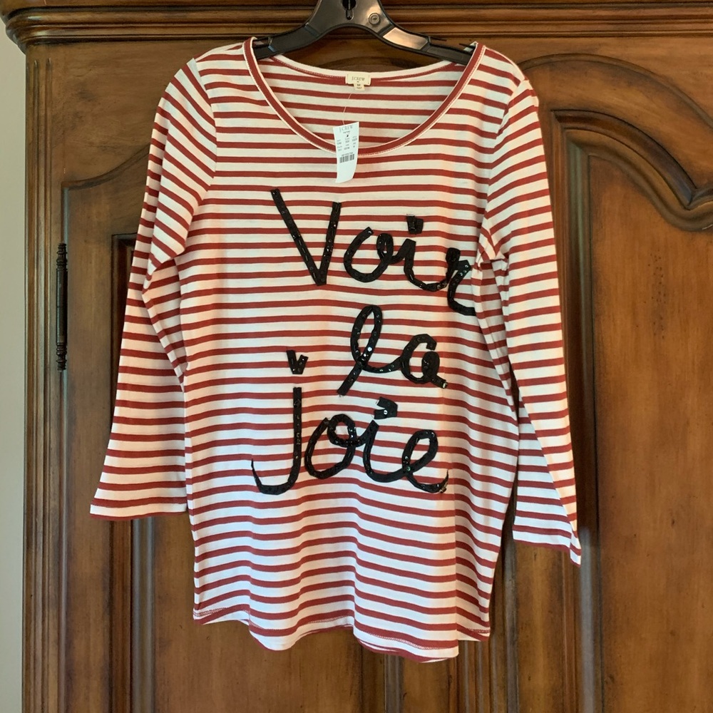 J Crew Striped “Voir la Joie” shirt